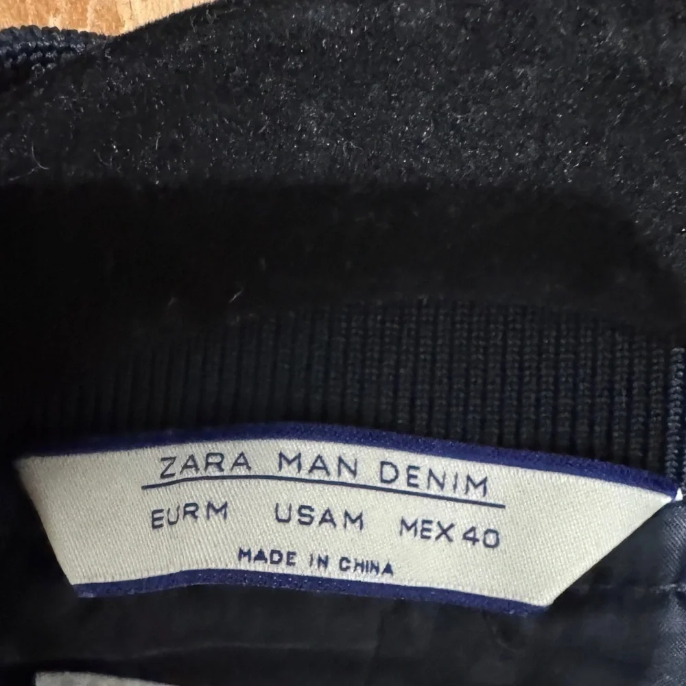 Zara Man Blue Denim Varsity Bomber Jacket Size Medium